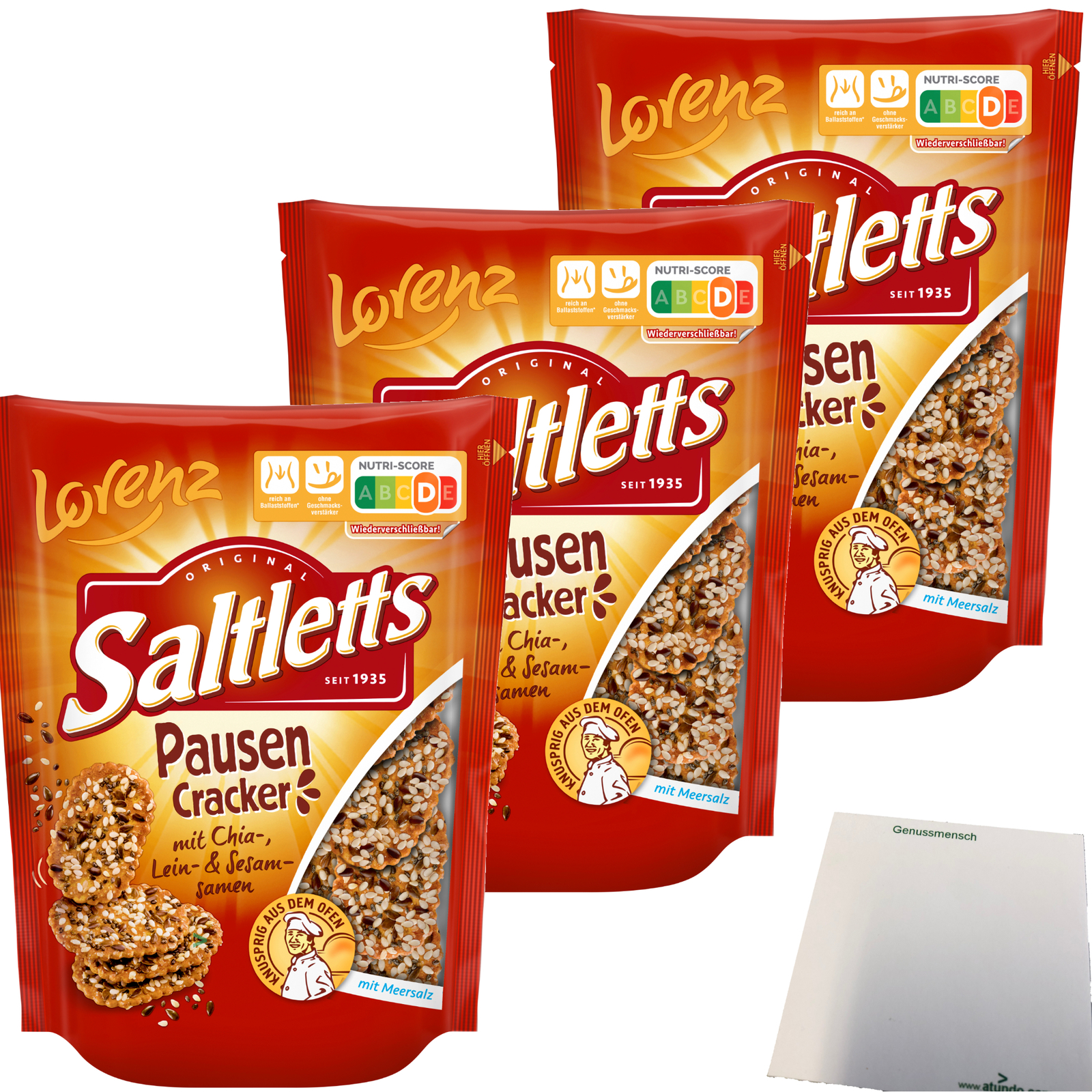Lorenz Saltletts Pausen Cracker mit Chia-Lein und Sesam-Samen 3x100g Packung usy