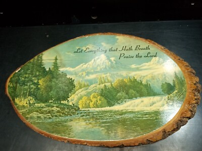 Vintage Wall Rustic Art Plaque Wood Slice RL-507 Gospel Text Line Let Everything