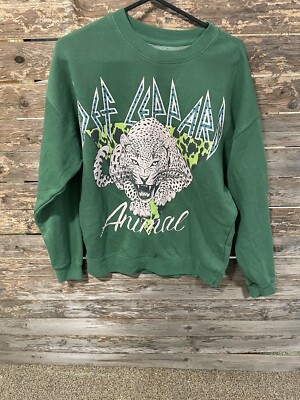 Def Leppard Animal Green Women's Crew Neck Sweatshirt Size Small