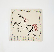 Hand Painted Tile Horse Dancing Studio Art Horse Rainbow Dots signed 7" glazed