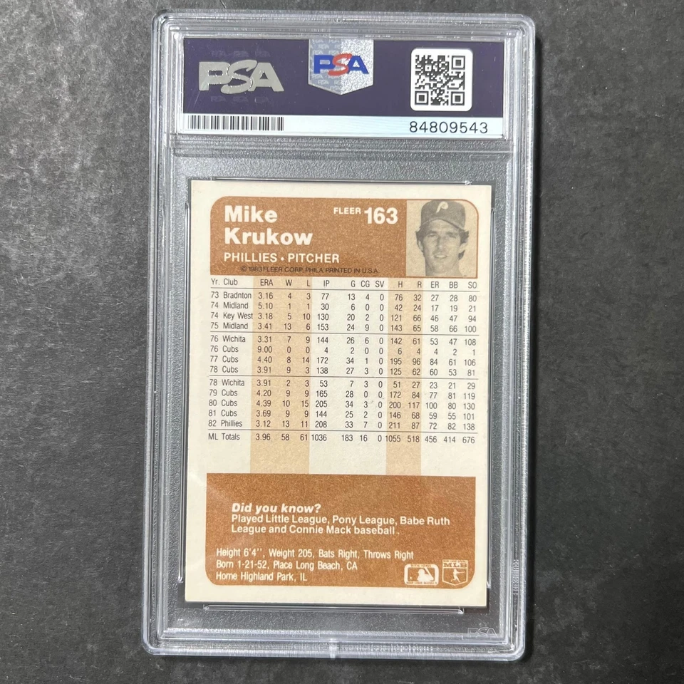 1983 Fleer #163 Mike Krukow Signed Card PSA Slabbed Auto Angels - Image 2 of 2