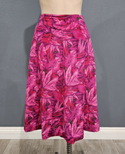 Vtg LESLIE FAY Sportswear Pink Tropical Leaves A-Line Flare Midi Skirt 6/8