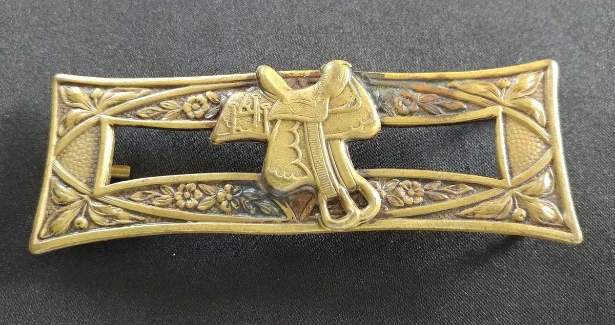 HORSE SADDLE WESTERN FLOWER FLORAL SCROLL BRASS TONED BELT 