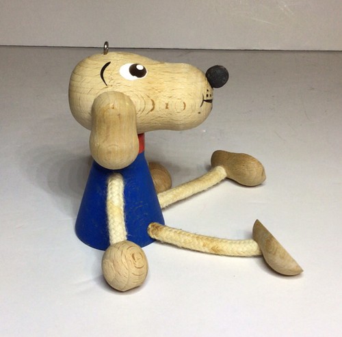 Wood Rope Shelf Sitter Dog Figure Toy 5 5/8 Inches Long - Picture 3 of 12