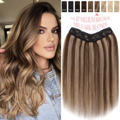 V-Shaped-Clip In Real Human Hair Extensions 100% Remy Hairpiece One Piece 18''20''