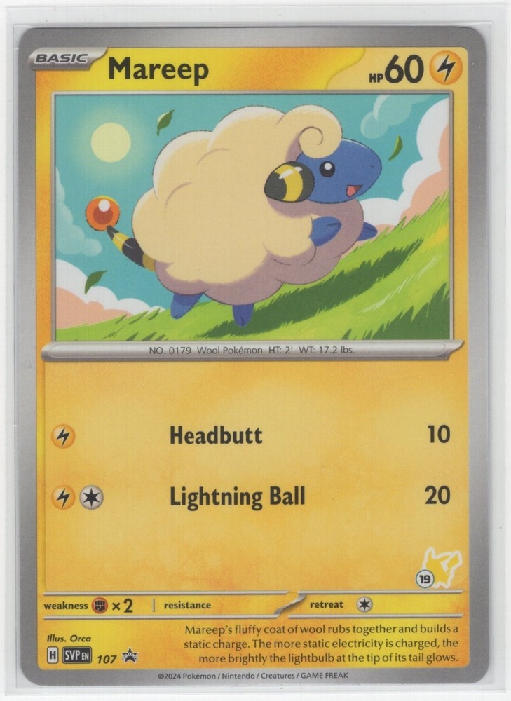 Pokemon Scarlet & Violet Black Star Promo -  Mareep SVP 107 Pikachu Stamp #19