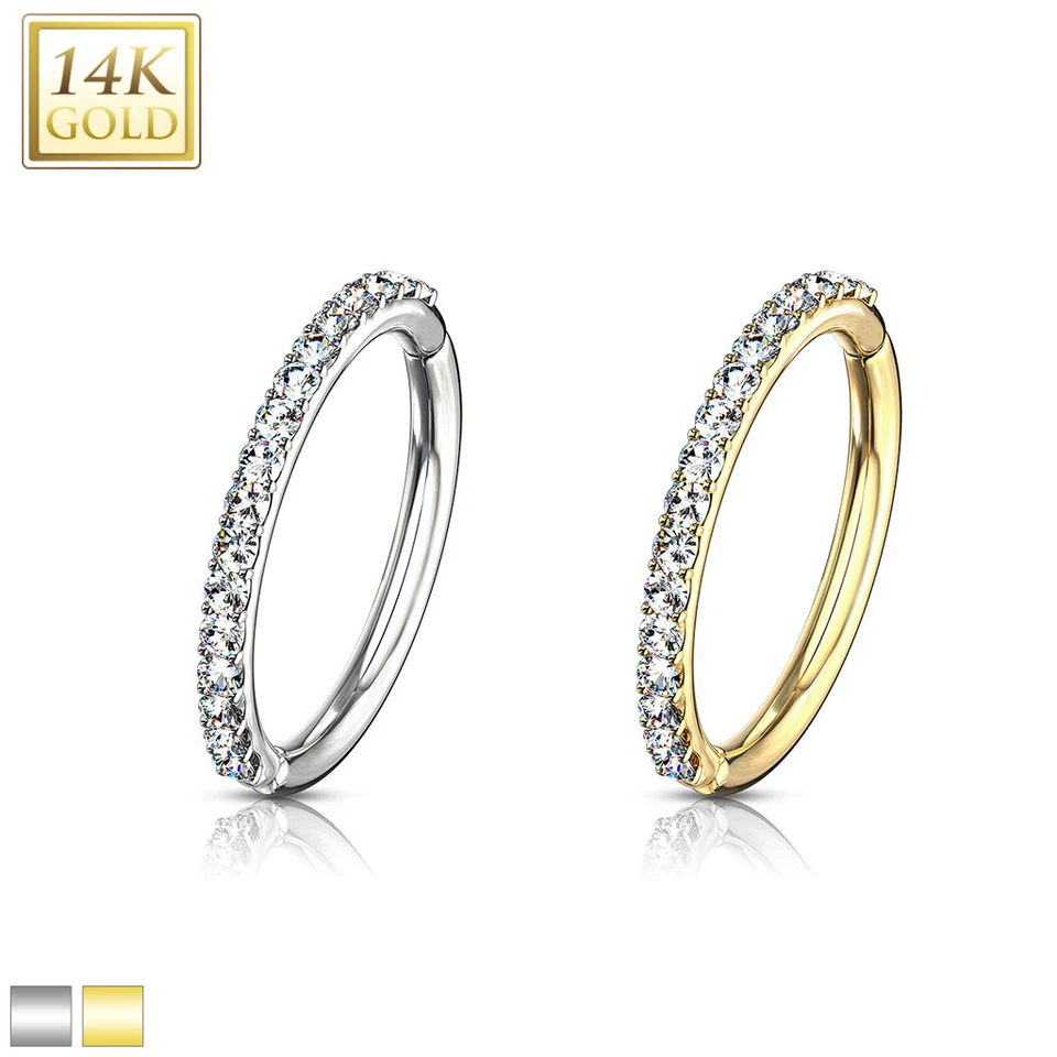 14K 金色 CZ 铰边鼻环 Tragus Rook Snug 眉毛穿孔 16G — 第 2/4 张图片