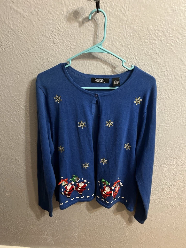 Suéter Crystal Kobe Feo Navidad Talla XL Cárdigan Azul Para Mujer Foto 3 de 4