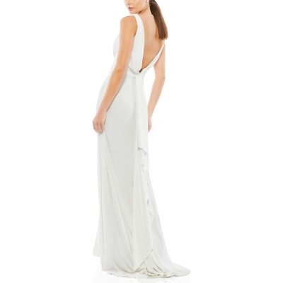 Mac Duggal 12336 Faux Wrap V-Neck Slit Jersey Gown, White, 8