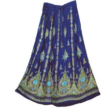 Plus Size 3X/4X/5X/6X Indian Ethnic Sequin Maxi Floral Skirt For Women Boho