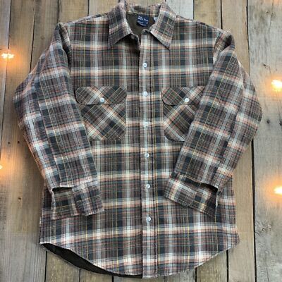 jc penneys mens dress shirts The Men's Shop JC Penney Button Up VTG Plaid Flannel Shirt Mens Size M