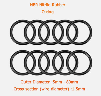 1.5mm Cross Section Black NBR Nitrile Rubber O-ring Oil Seal Gasket OD 5mm-80mm