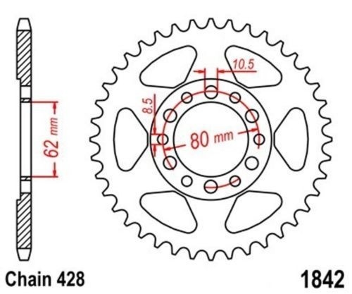 Couronne arrière 52 dents chaîne 428 pour les randonnées en Yamaha XT 125 1985