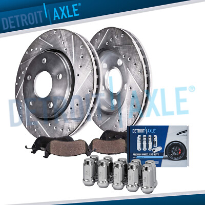 Front Drilled Rotors Brake Pads 10pc Wheel Lugnuts for Ford Flex Taurus MKT MKS