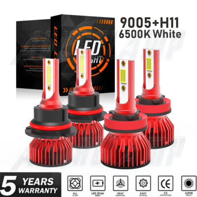 2Pair 9005 + H11 Combo LED Headlight Low High Beams Light Kit Bulbs 6000K w/FAN