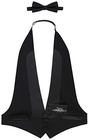 Men's Classic Formal 100% Wool Black Backless Tuxedo Vest Includes Bow Tie - Image 2 of 4