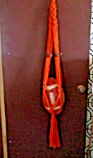 Vintage Orange Macrame Plant Hanger Holder Large 50  Brown Ceramic Birds Beads