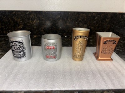 Jack Daniels 2002 Pewter Metal Square round Whiskey Shot Glasses  Set of 4