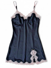Victoria s Secret Womens Small Black Satin Lace Chemise Slip Nightgown