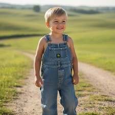 John Deere Bib Denim Overalls Size 4T Pants Blue Jeans Logo Boys Girls Farm