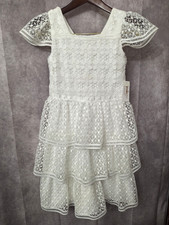 Flower Girl Dress Kids Size 14 White Tiered Lace Knit Wedding Party Prairie
