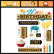 3D Happy Birthday Stickers - 3-Pack, Festive Party Decorations, Scrapbooking Sup