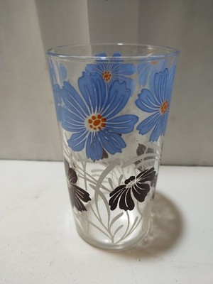 Vintage HAZEL ATLAS Flower GARDEN VARIETY Glass Drinking Rare Purple Blue  READ
