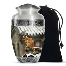 Orange Cat Burial Urns for Human Ashes Adult Men, Decorative Urn 10 Inch 
