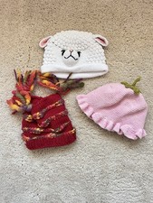 Set Of 3 Knit Baby Hats For Photo Shoots Size 3-9 Months