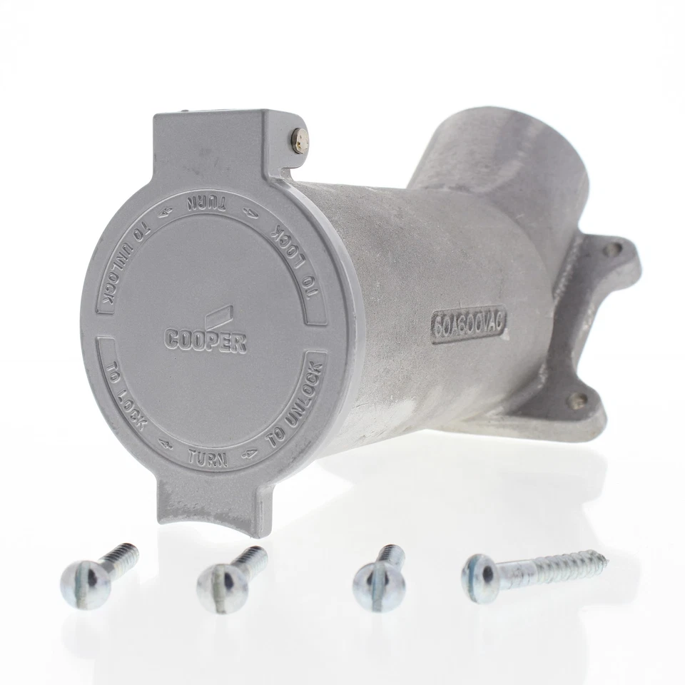 Cooper 26421 Gray Industrial Receptacle Angled W/Lid Powerlock 60A 600V 3P4W - Image 2 of 4