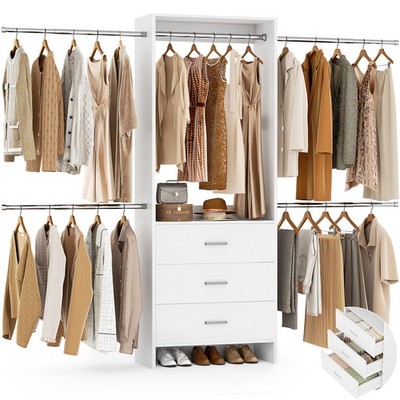 Open Box-96'' Closet System Walk In Closet Organizer with Hanging Rods & Drawers