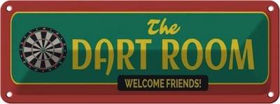 Blechschild 10x27 cm the Dart Room welcome Friends Sport Hobby Deko Geschenk Met