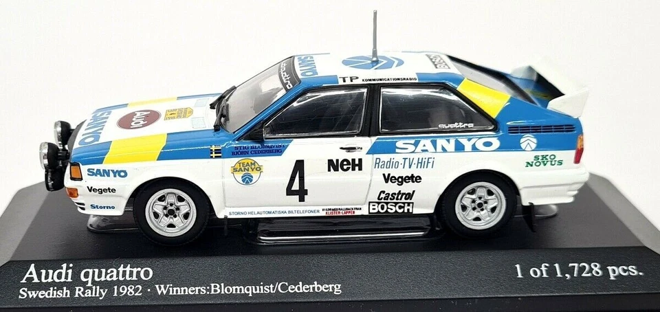 Minichamps escala 1/43 - Audi Quattro Swedish Rally 1982 ganadores Blomqvist Cederb Foto 4 de 4