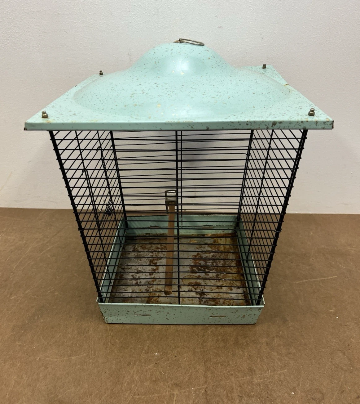 Vintage BIRD CAGE teal metal mid century modern birdcage wedding retro wire 60s