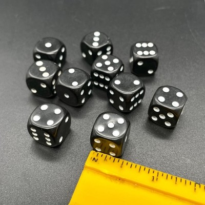 10 Black .5'' Dice White Pips