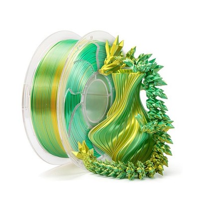 1.75mm PLA Filament Silk Dual Bi Color Gold Green, Coextrusion 3D Printer Fil