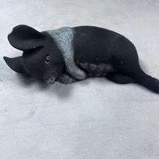 Black Gray Pig Figurine Lying Down Farmhouse Country Rustic Statue Decor