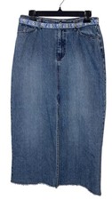 Y2K 90s Women Blue Denim Front Split Maxi Skirt Sz S/M Western Retro Cottagecore