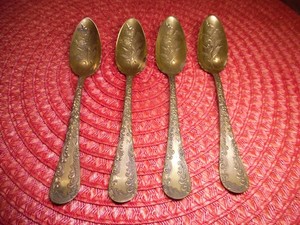 5 Vintage NEVADA GOLD METAL Souvenir Floral Gold Tone Plated Teaspoon 5.75”