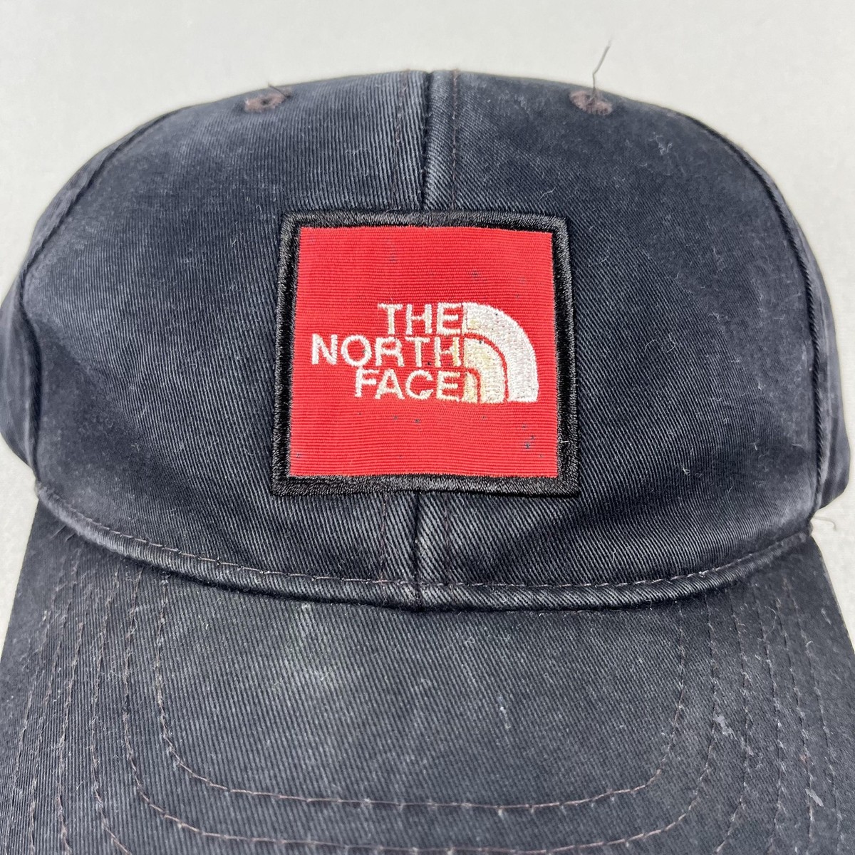 Vintage The North Face Hat Cap Snapback Black Twill Red Box Logo