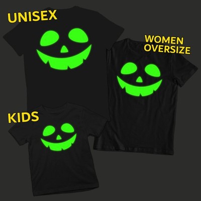 Jack Face Glow In Dark Halloween Unisex T-Shirt Herren Damen Kostüm...