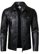  Mens Leather Jacket Motorcycle Biker Jackets Casual Lightweight XX-Large Black