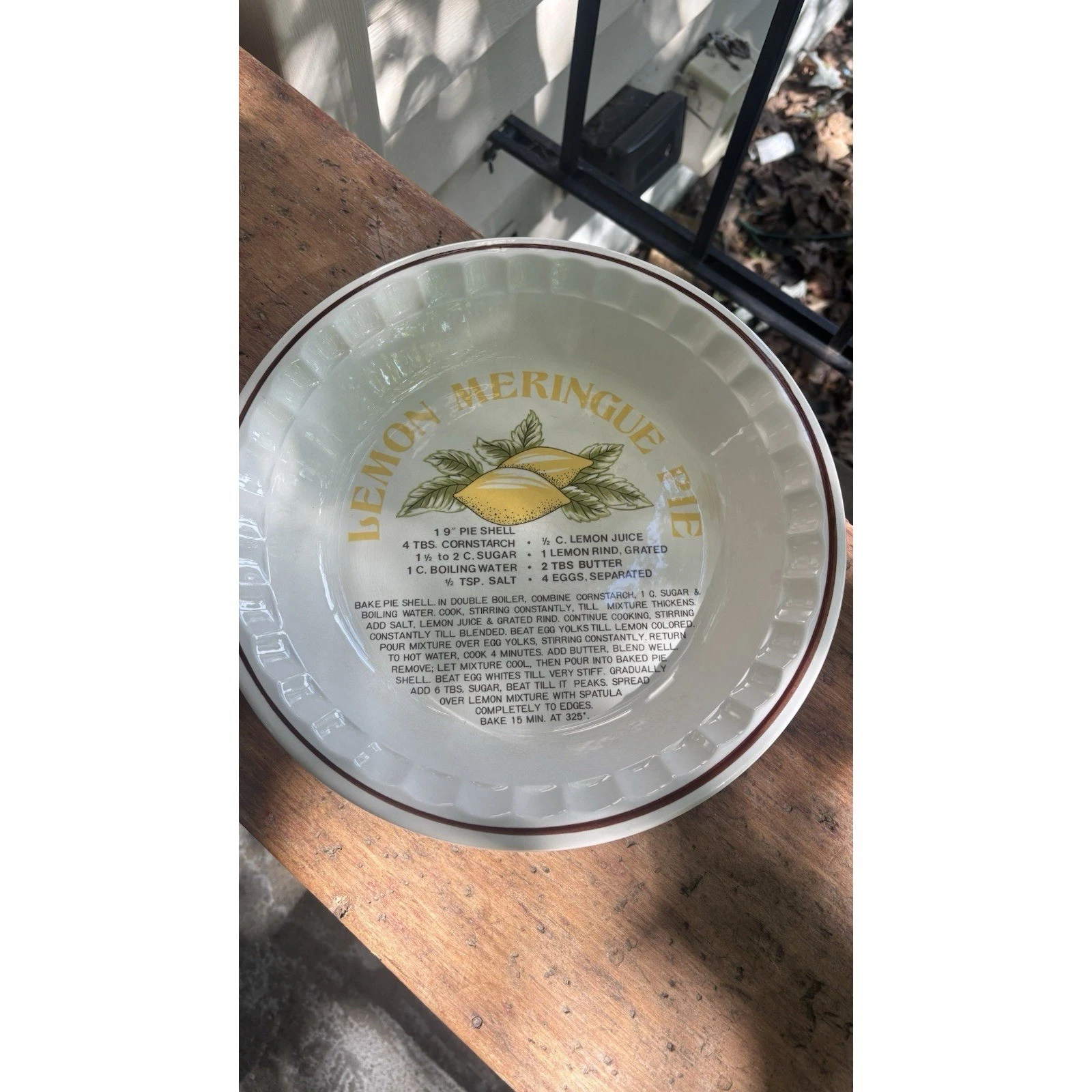 Vintage Hankook Lemon Meringue Pie Recipe Stoneware Deep Dish Pie Plate 10.75"