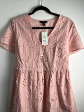 NEW LOOK - EMBROIDERED SHORT DRESS - SIZE 12 - PINK