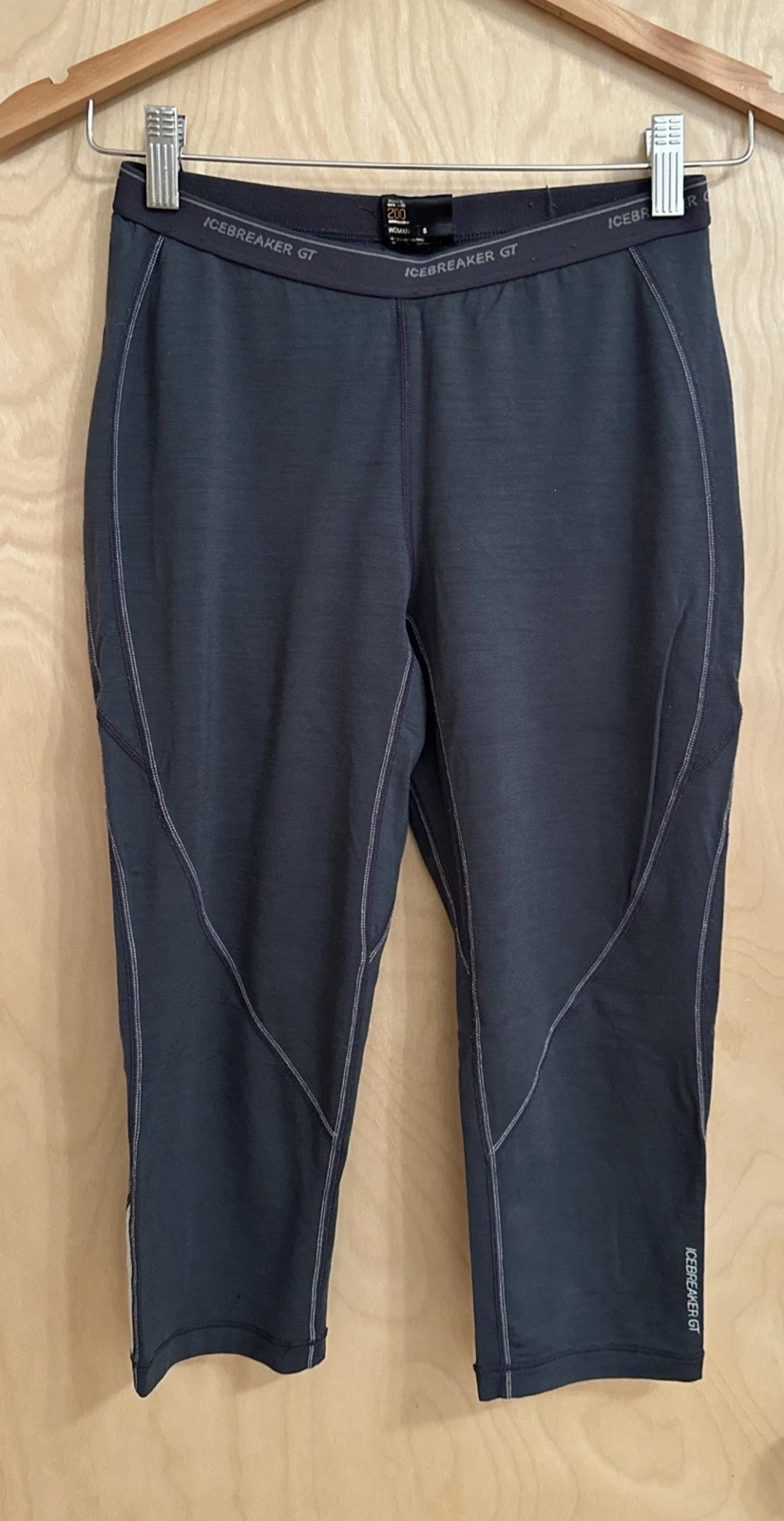 ICEBREAKER GT Women’s Sz S 3/4 Legging Gray Merino Wool Body Fit 200 Base Layer