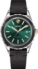 Versace VEQCA0124 Hellenyium Automatic green silver black Leather Mens Watch NEW