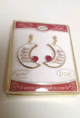 #ad Glass Baron Love You To The Moon And Back Earrings 22k Gold New With Box $26.99