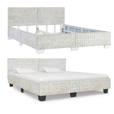 Bed Frame with Headboard Wooden Rattan Double King Bed Frame Bedroom Furniture