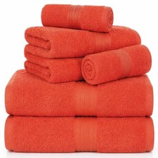 6 Piece Towel Set: 2 Bath, 2 Hand, 2 Washcloths, 100 Cotton Orange