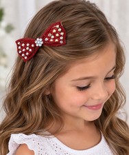 Elegant Rhinestone Bow Hair Clip Barrette for Effortless Style Red 2.5  